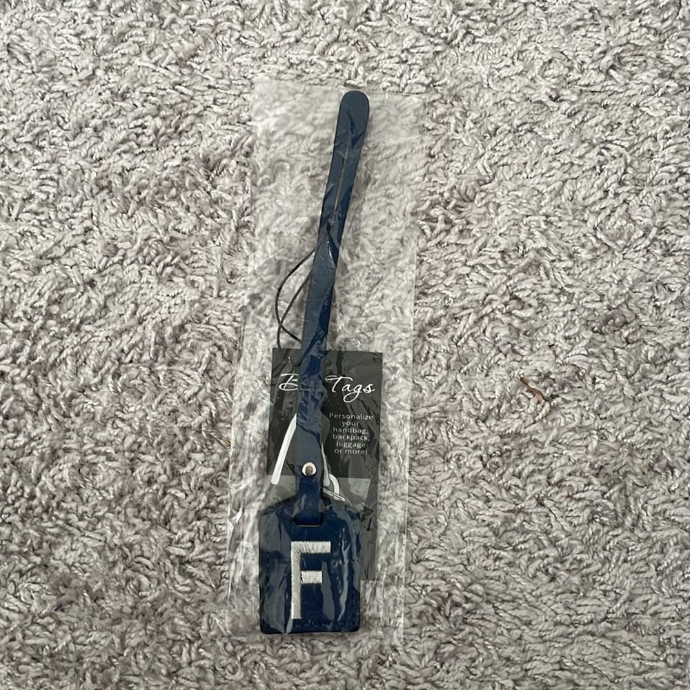 NWT “K•Carroll” Bag Tag Monogram Letter “F” Navy Blue Bag Tag with Silver Letter